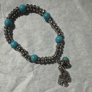 Turquoise Bead and Silver Charm Bracelet - Women Jewelry
